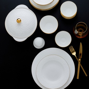 c5景唐碗碟套装 家用欧式景德镇骨瓷餐具中式碗碟盘勺简约餐具送礼