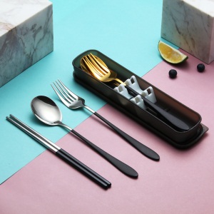 d3不锈钢餐具盒三件套筷子勺子套装学生便携可爱日式创意儿童叉单人