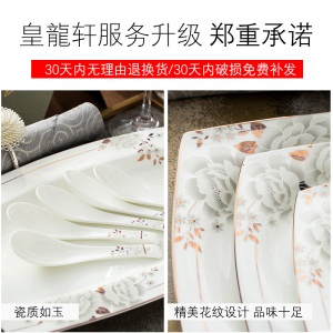 c11皇龍轩 景德镇欧式骨瓷餐具碗碟套装 家用中式碗盘组合简约送礼