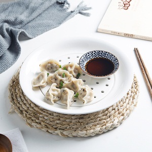 c2饺子盘沥水双层盘陶瓷餐具家用圆形大号多用盘10英寸白瓷水饺盘子