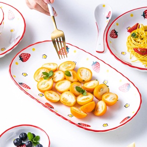 c5景唐 创意可爱草莓早餐网红家用菜盘子碗盘餐具套装陶瓷餐盘饭碗