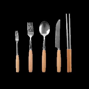 c11皇龍轩 日式创意家用牛排刀叉木柄勺子不锈钢西餐具全套刀叉勺