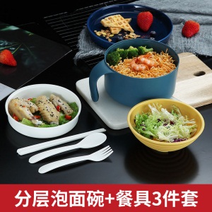 d3日式大容量泡面碗带盖宿舍学生饭碗单个微波炉加热塑料饭盒带餐具