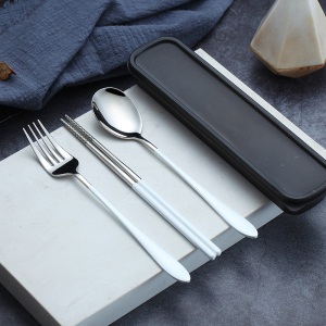 d3筷子勺子上班族学生便携式高颜值创意餐具收纳盒套装三件套一人用