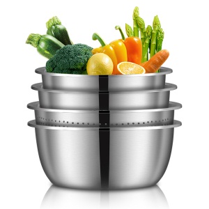 d2食品级304不锈钢盆子套装加厚家用厨房打蛋和面洗菜沥水篮漏汤盆