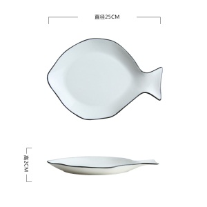 c5景唐北欧黑线创意海洋陶瓷家用餐具盘子儿童可爱海星海螺海鱼西餐