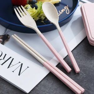 d3小麦秸秆折叠筷子便携伸缩式筷子勺子套装单人旅行环保餐具三件套