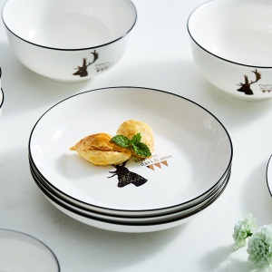 c5景唐 盘子早餐西餐牛排盘碟陶瓷餐具创意日式简约黑线菜盘家用盘