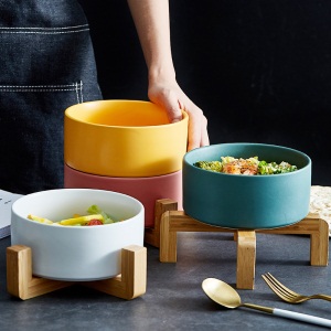 c11皇龍轩 北欧沙拉碗焗饭碗汤碗日式木架沙拉碗陶瓷碗家用碗