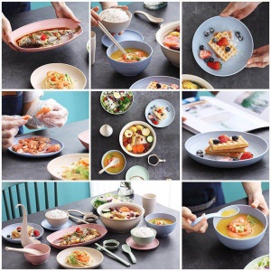 d3小麦秸秆厨房碗碟套装家用日式可爱创意小清新米饭吃饭碗盘子组合
