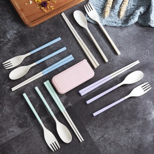d3小麦秸秆环保折叠筷子便携伸缩式单人旅行餐具三件套筷子勺子套装