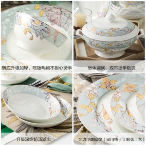 c5景唐 景德镇骨瓷餐具碗碟套装 家用组合欧式陶瓷碗筷简约中式盘子