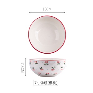 c5景唐日式手绘樱桃餐具创意陶瓷碗汤碗面碗餐盘家用盘子菜盘牛排盘