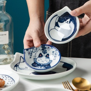 c2日式卡通陶瓷餐具创意可爱猫咪儿童碗盘家用碟子米饭碗