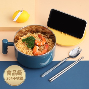 d3不锈钢泡面碗带盖饭碗宿舍用学生饭盒日式餐具食堂打筷套装单个人