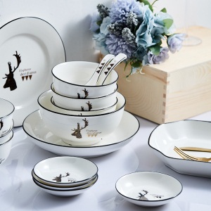 c11景德镇陶瓷餐具套装北欧4人碗碟套装 家用吃饭碗简约盘子碗筷组合