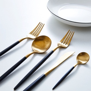 c5吃牛排刀叉黑金白金不锈钢刀叉西餐餐具 叉子长柄勺子 牛排刀叉勺