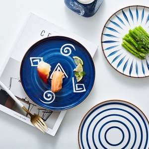 c5景唐 日式创意牛排盘手绘釉下彩新骨瓷陶瓷餐具家用平盘深盘子