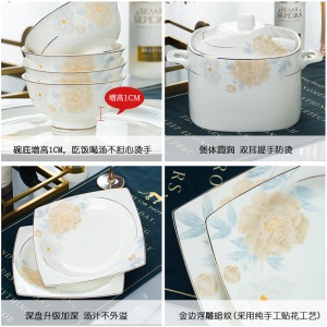 c11皇龙轩 碗碟套装家用欧式简约骨瓷餐具景德镇陶瓷碗盘筷子组合