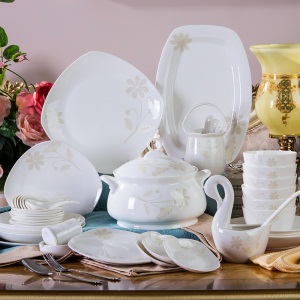 c2碗碟套装景德镇陶瓷骨瓷餐具套装 碗盘家用欧式送礼碗筷