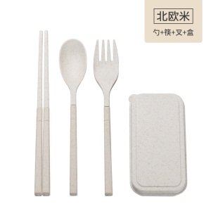 d3小麦秸秆旅行折叠筷子便携迷你可伸缩式收纳餐具勺子套装三件套