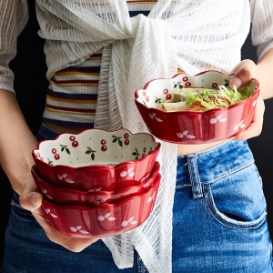 c11皇龙轩 陶瓷樱桃碗烤盘汤碗可爱碗麦片碗家用水果沙拉碗
