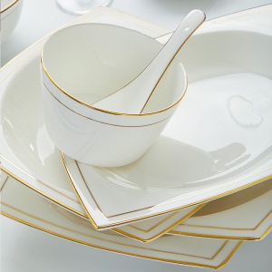 c11金边陶瓷家用吃饭碗小碗骨瓷创意面碗汤碗大号汤煲大勺小勺餐具