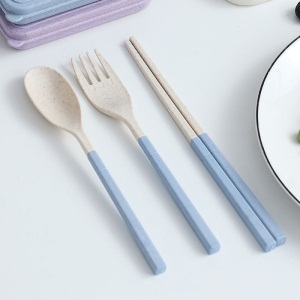 d3小麦秸秆旅行折叠筷子便携迷你可伸缩式收纳餐具勺子套装三件套