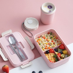 d3单层饭盒分隔型三格水果沙拉便当餐盒上班族食堂日式可微波炉加热