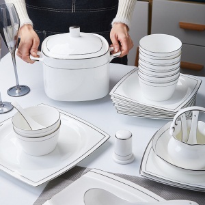 c11碗碟套装 家用中式碗盘 欧式描银碗筷骨瓷餐具 戈洛瑞雅白金DIY