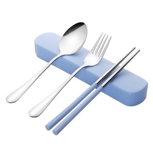 d5不锈钢便携餐具套装创意可爱勺筷子三件套叉子旅行筷子盒情侣学生