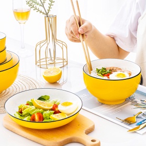 c6面碗2/4/6只 陶瓷碗泡面碗汤碗北欧创意芝士黄家用沙拉碗餐具套装