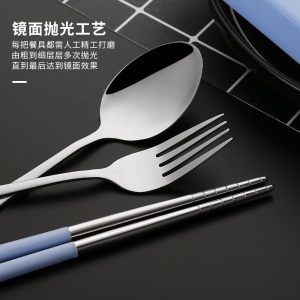 d5不锈钢便携餐具套装创意可爱勺筷子三件套叉子旅行筷子盒情侣学生