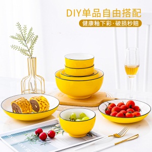 c6日式单个碗盘 自由组合餐具家用创意个性陶瓷碗盘勺子汤碗泡面碗