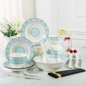 c618件碗碟套装家用陶瓷面汤碗盘单个组合餐具欧式简约深盘勺碗筷碟