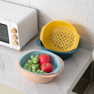 d5创意双层沥水篮洗菜盆客厅水果盘家用厨房多功能塑料菜篮子洗菜篮