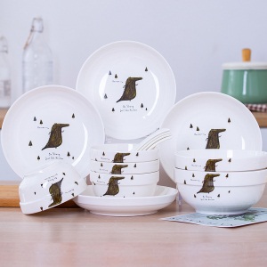 c6碗碟套装创意家用面汤碗盘单个组合吃饭陶瓷餐具可爱中式碗盘子