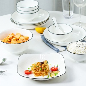 c6创意北欧创意2-4-6人碗碟套装 家用日式陶瓷吃饭碗盘子组合餐具套