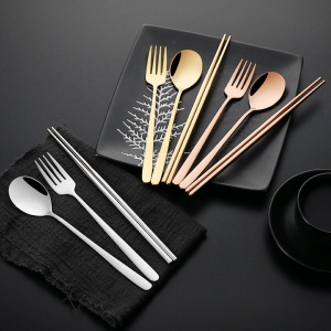 d5不锈钢勺子筷子两件套家用餐具长柄汤匙调羹小汤勺筷勺套装