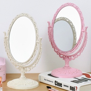 d5欧式爱心双面化妆镜子宿舍寝室房间美妆镜子浮雕台式梳妆镜摆台镜