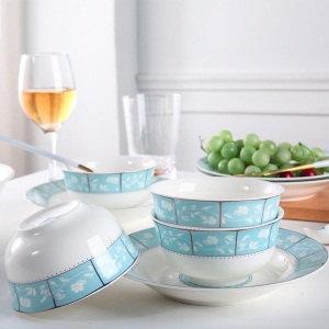 c618件碗碟套装家用陶瓷面汤碗盘单个组合餐具欧式简约深盘勺碗筷碟
