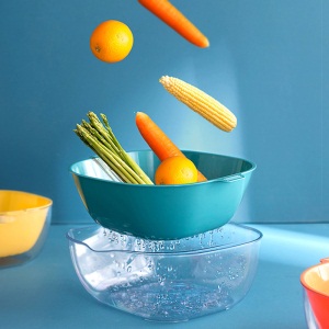 d5双层双色镂空沥水篮洗菜盆套装家用塑料多功能厨房洗蔬菜水果盘子