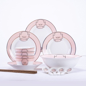 c6碗碟套装4人可爱少女心陶瓷餐具碗盘创意个性网红碗筷组合