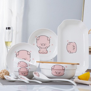 c6碗碟套装家用4人陶瓷碗筷套装单个景德镇餐具吃饭碗可爱盘子碗