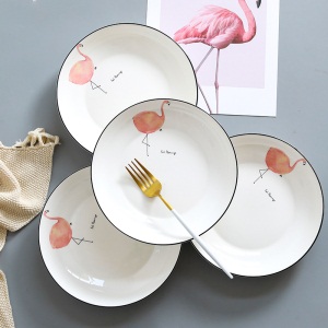 c6菜盘 家用卡通餐盘水果沙拉盘创意可爱陶瓷4人/6人菜盘子套装餐具