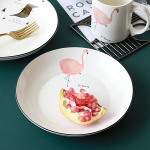 c6可爱卡通盘子菜盘家用 ins西餐盘日式创意陶瓷早餐盘深盘网红餐具
