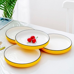 c6牛排盘西餐盘子单个陶瓷圆盘家用芝士黄创意菜盘牛扒盘托盘早餐盘