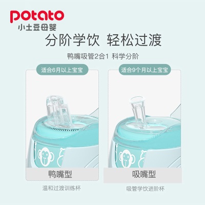 小土豆婴儿童宝宝吸管鸭嘴学饮喝水杯带手柄防漏呛摔家用PPSU水杯s588ps