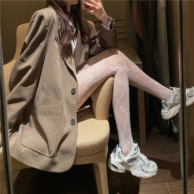 青涩 蕾丝渔网袜白色丝袜女薄款防勾丝夏季超薄jk袜连裤袜大码白丝黑丝s586p