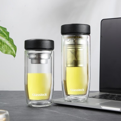 Glasslock双层玻璃水杯 带茶隔大容量玻璃茶杯s440
